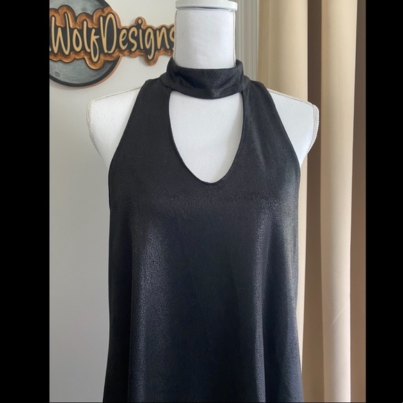 Olivaceous - Faux Leather Keyhole Collar Dress - M - Picture 4 of 6